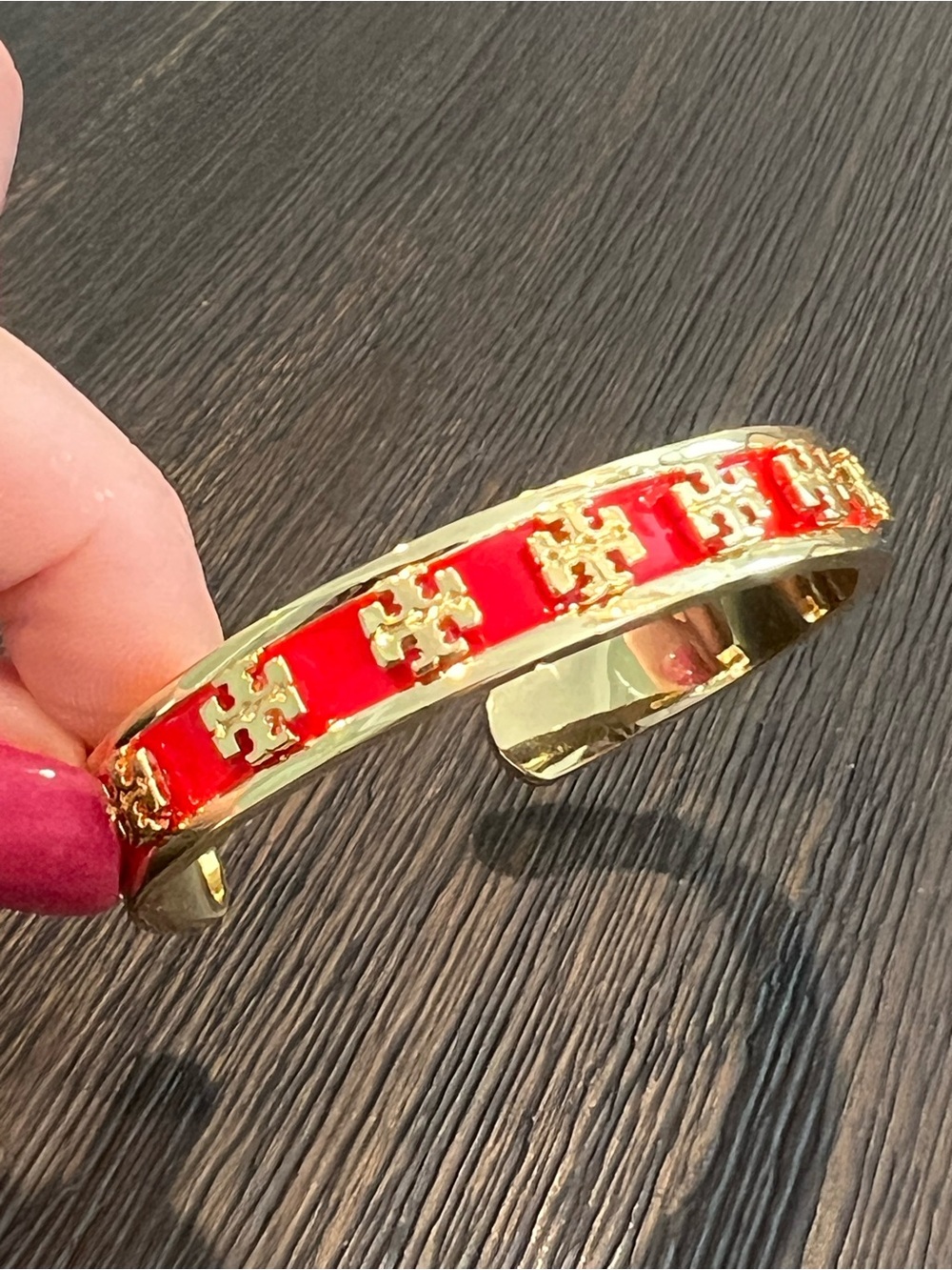 Tory Burch Kira Signature Red Enamel Cuff Bracelet